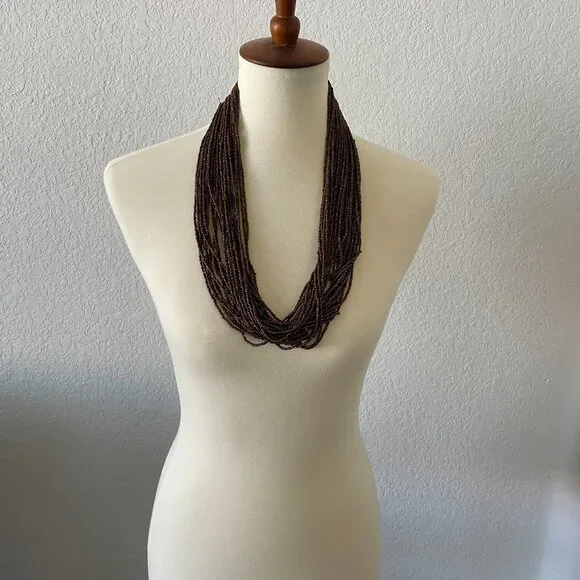 Brown beaded multistrand necklace - Picture 2 of 3